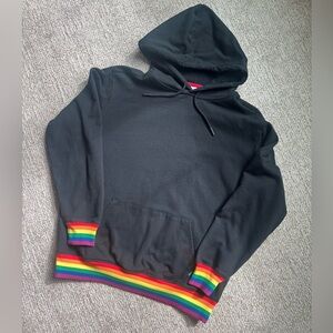 TomboyX Black Pullover Hoodie with Rainbow Trim 100% Cotton / Large